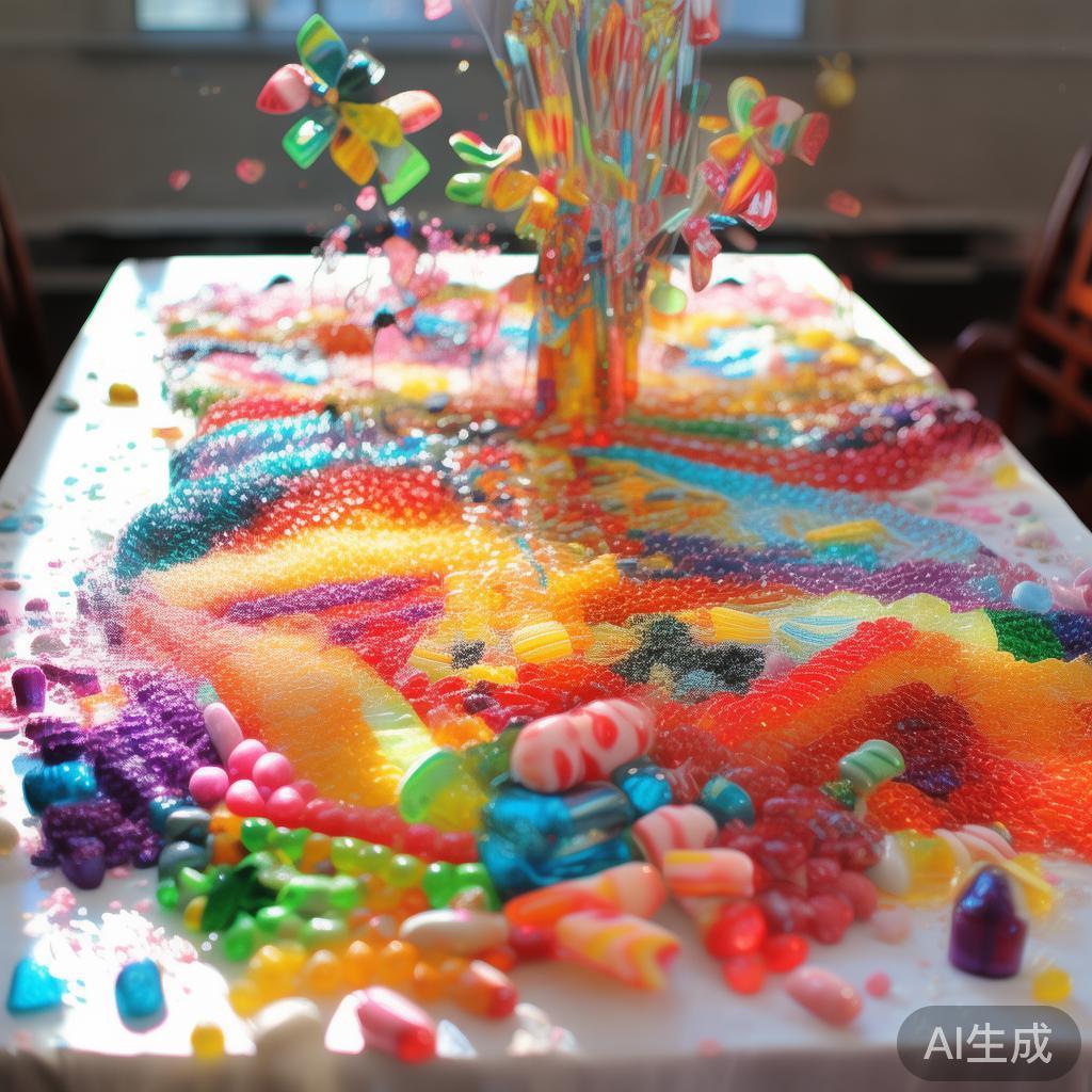 使用糖果作为桌面或背景装饰
在桌布上撒上色彩缤纷