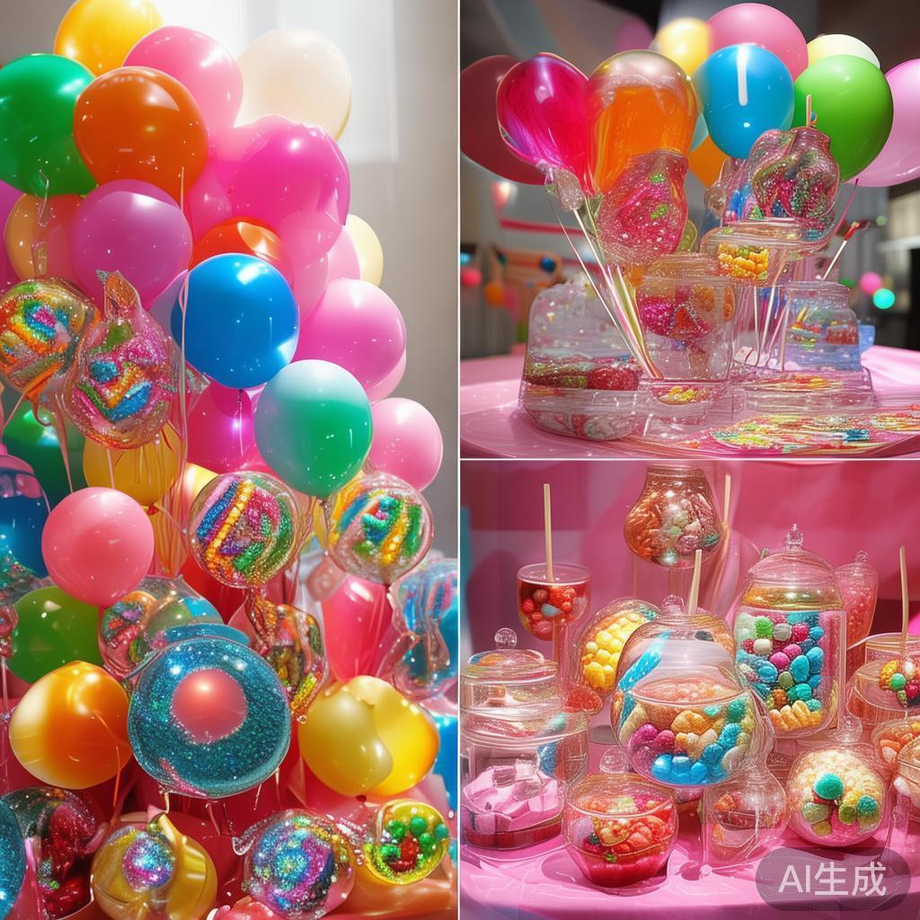 为了提升甜蜜感，糖果元素在彩球布置中的应用尤为吸睛